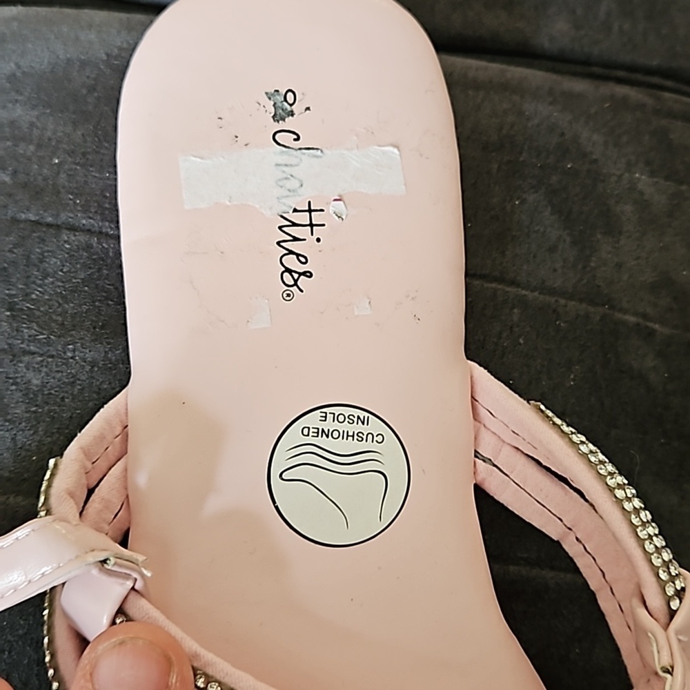 Chatties Light Pink Silver Rhinestone Adjustable Strap Open Toe Thong Sandal 10 - Picture 6 of 7